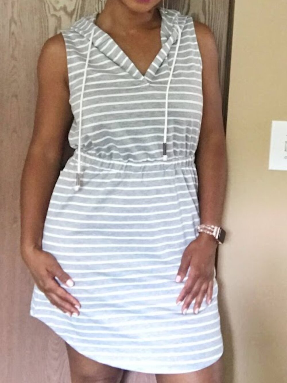 Sleeveless Gray Striped Hooded Dress sz Small